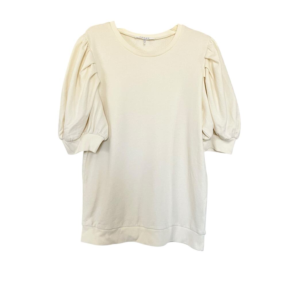 Frame Cream Puffed Short Sleeve Crewneck Sweatshirt Size Large